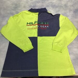 Tommy Hilfiger 1980s Sailing Gear Colorblock Rugby Shirt Lime Navy NWOT